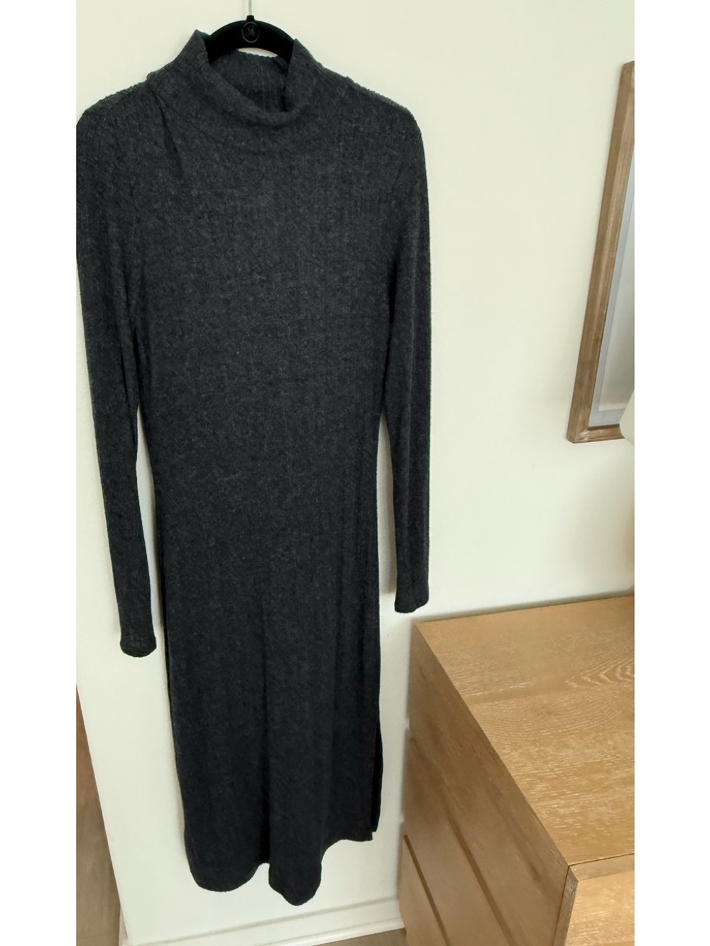 Anthropologie Charcoal Gray Turtleneck Long-Sleeve Midi Dress